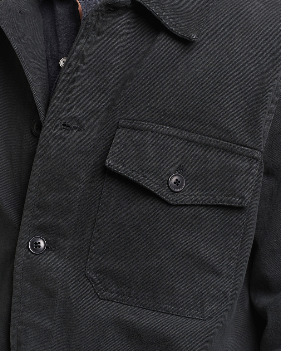 Mies | Kauluspaidat | A Day's March | Patch Pocket Sturdy Twill Overshirt Off Black