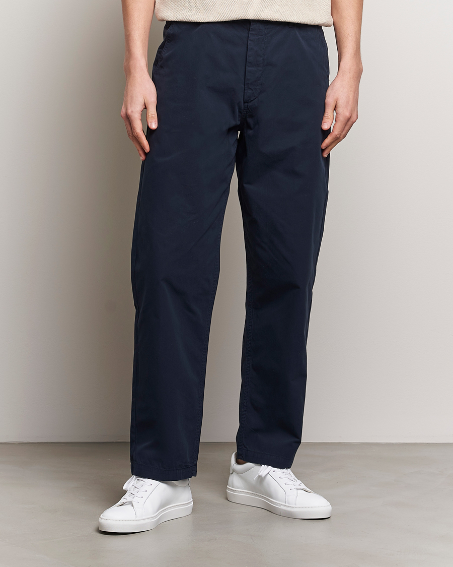 Mies | Vaatteet | A Day's March | Redwood Light Cotton Trousers Navy