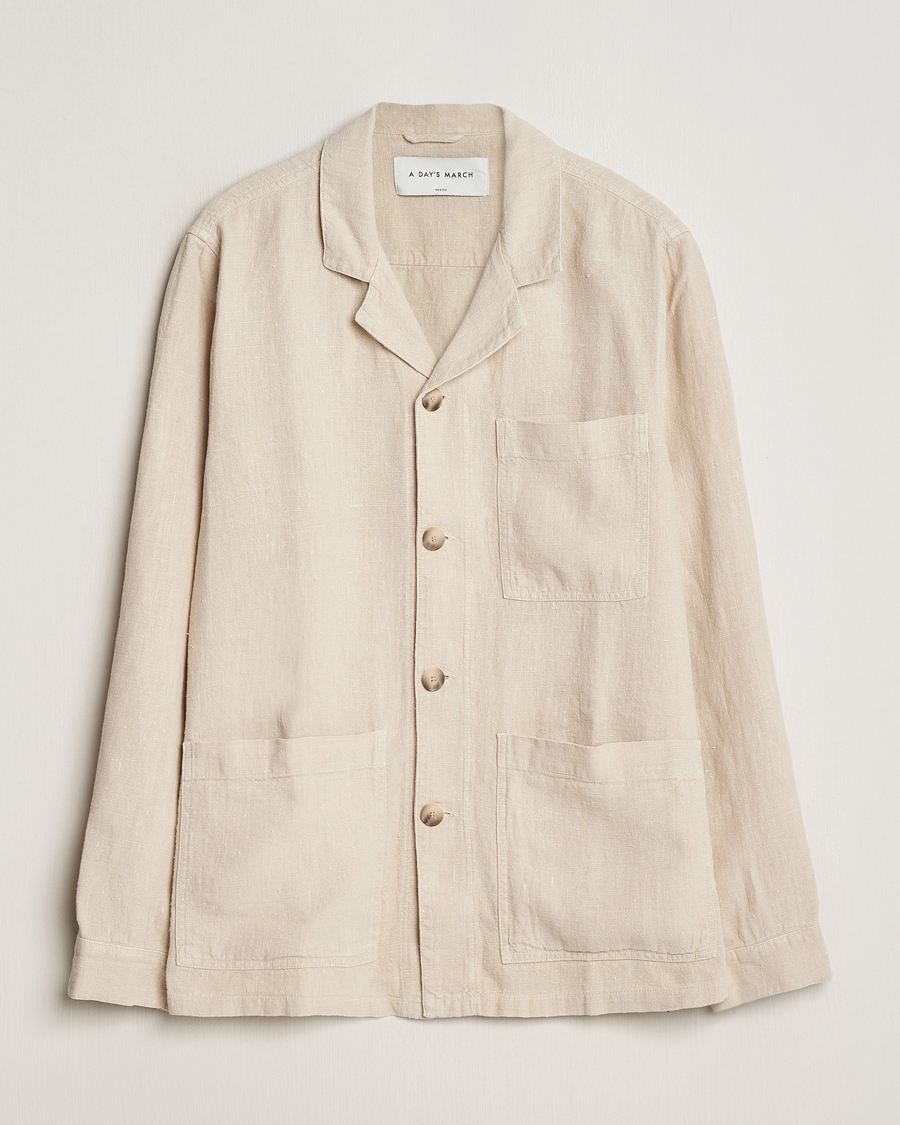 Mies | Takit | A Day's March | Banagher Linen Overshirt Oyster