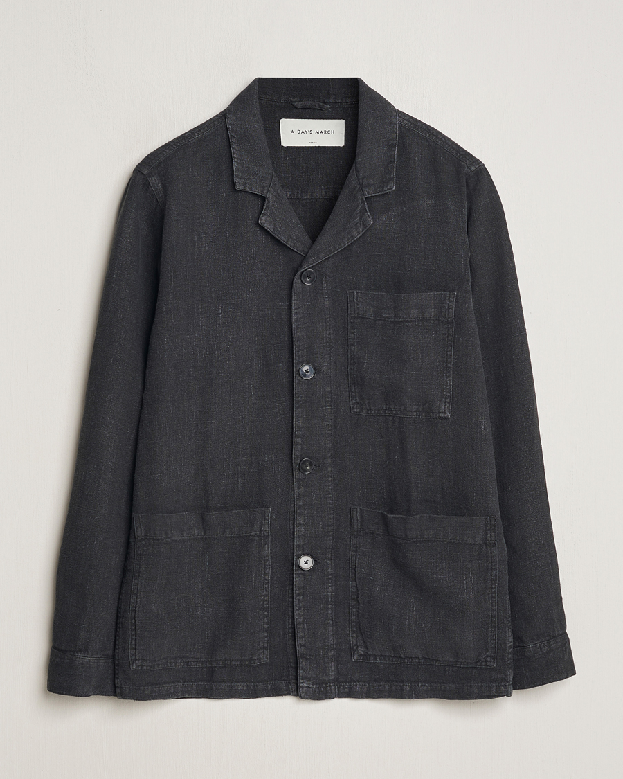 Mies | Kauluspaidat | A Day's March | Bangher Linen Overshirt Black