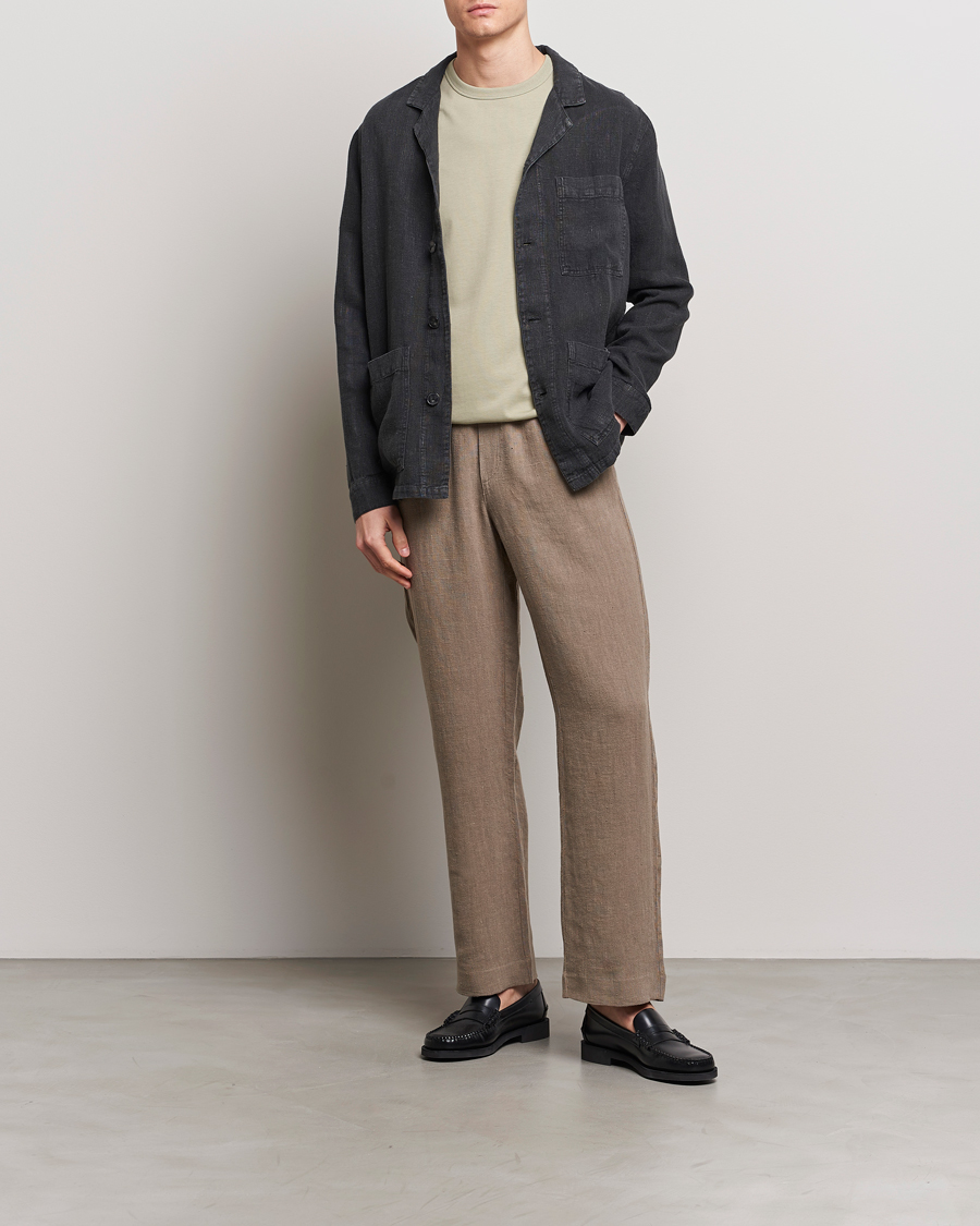 Mies | Kauluspaidat | A Day's March | Bangher Linen Overshirt Black