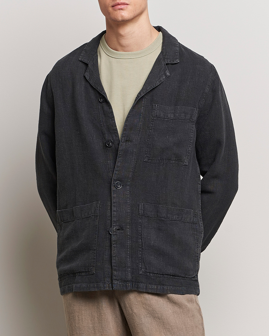 Mies | Kauluspaidat | A Day's March | Bangher Linen Overshirt Black