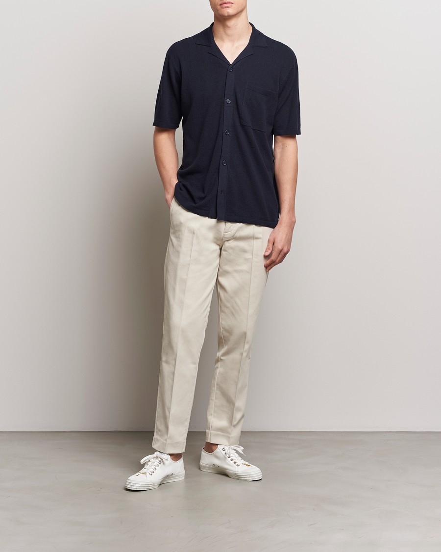 Mies | Kauluspaidat | A Day's March | Yamu Knitted Herringbone Shirt Navy