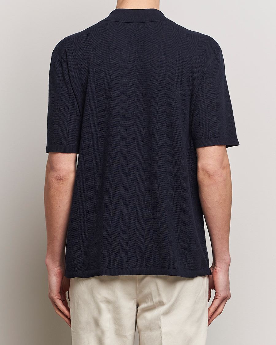 Mies | Kauluspaidat | A Day's March | Yamu Knitted Herringbone Shirt Navy