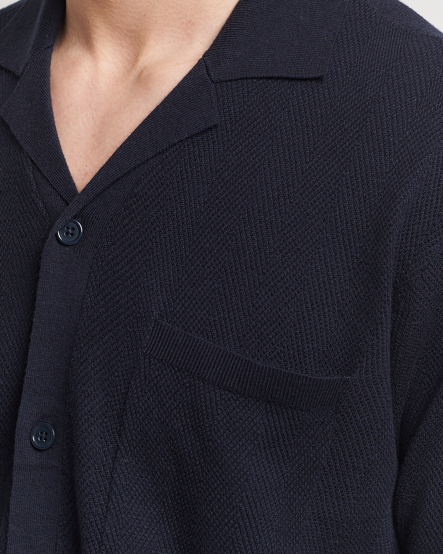 Mies | Kauluspaidat | A Day's March | Yamu Knitted Herringbone Shirt Navy