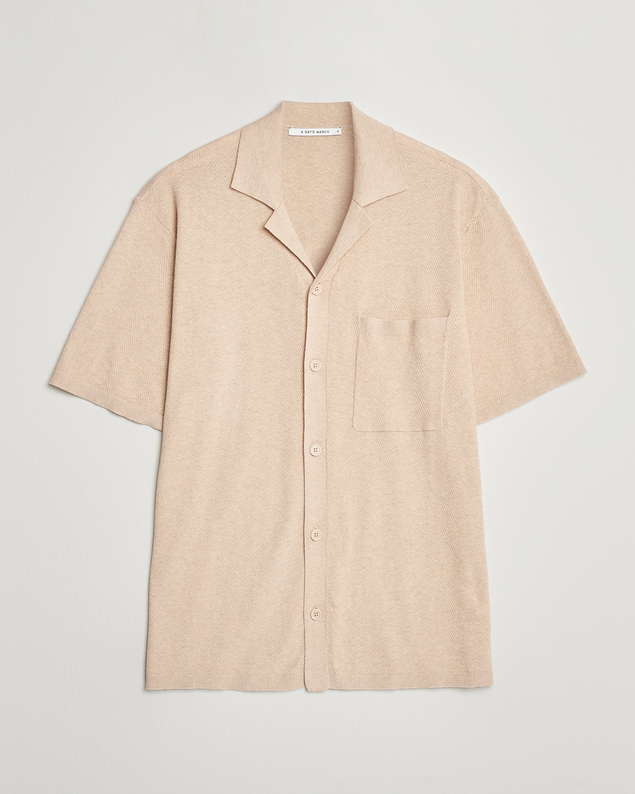 Mies | Kauluspaidat | A Day's March | Yamu Knitted Herringbone Shirt Oyster