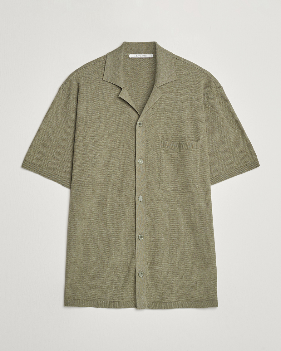 Mies | Kauluspaidat | A Day's March | Yamu Knitted Herringbone Shirt Olive