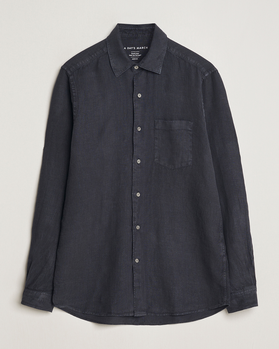 Mies | Kauluspaidat | A Day's March | Abu Linen Shirt Off Black