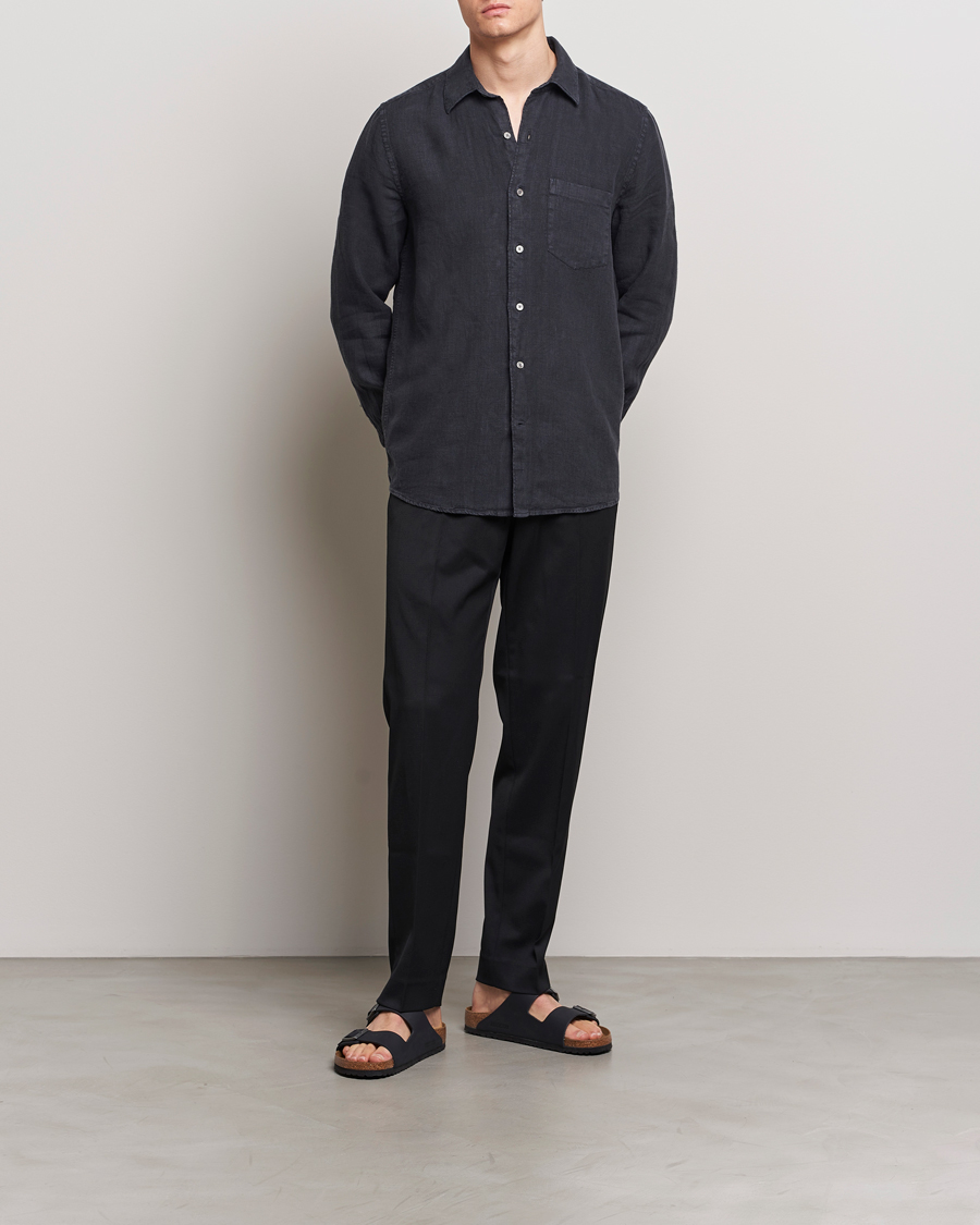 Mies | Kauluspaidat | A Day's March | Abu Linen Shirt Off Black