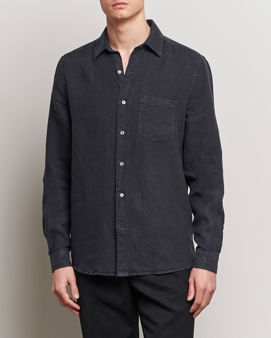 Mies | Kauluspaidat | A Day's March | Abu Linen Shirt Off Black