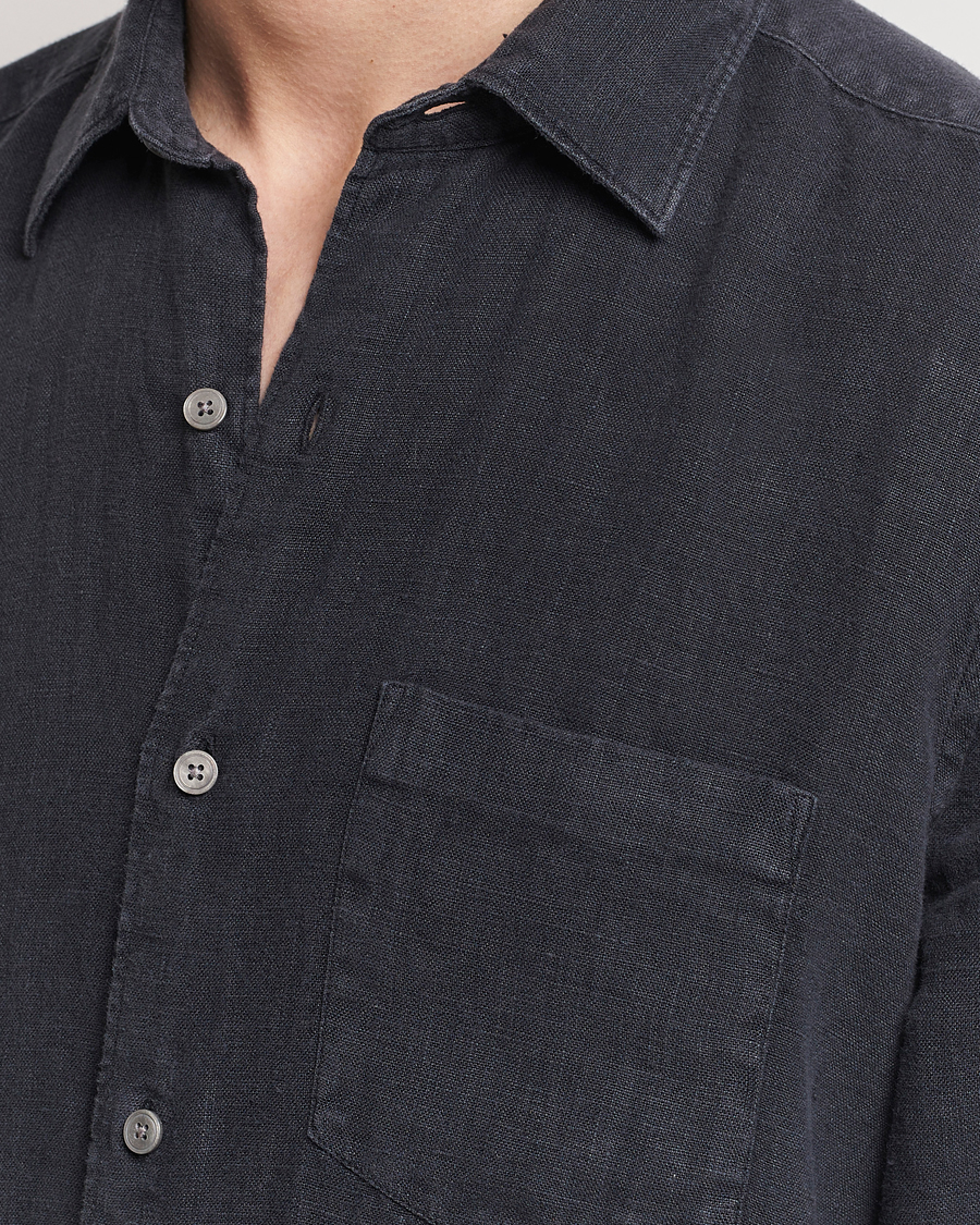 Mies | Kauluspaidat | A Day's March | Abu Linen Shirt Off Black