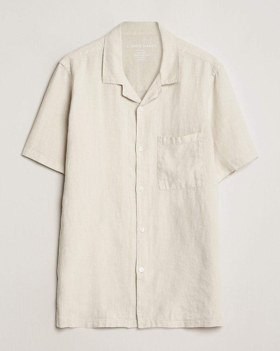 Mies | Kauluspaidat | A Day's March | Yamu Linen Short Sleeve Shirt Sand