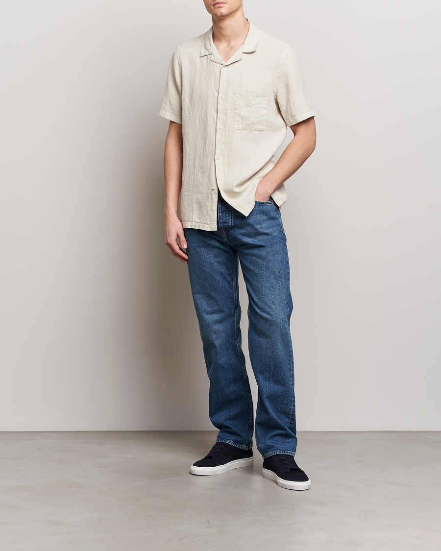 Mies | Kauluspaidat | A Day's March | Yamu Linen Short Sleeve Shirt Sand
