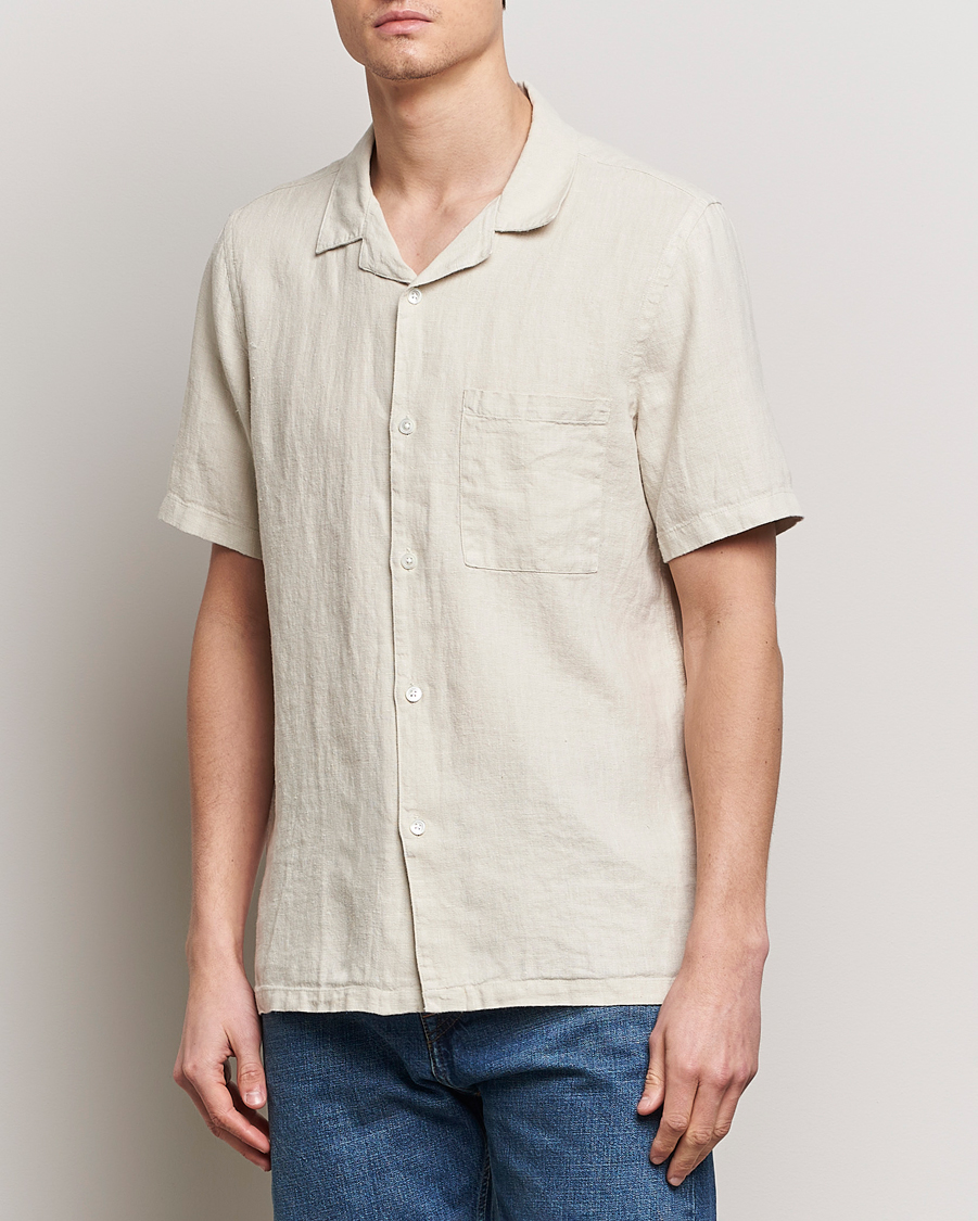 Mies | A Day's March | A Day's March | Yamu Short Sleeve Linen Shirt Sand