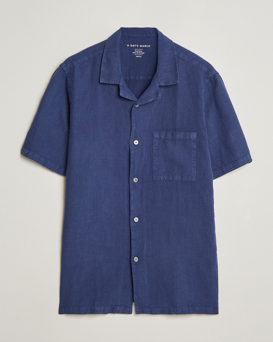 Miehet |  | A Day's March | Yamu Short Sleeve Linen Shirt Brewers Blue