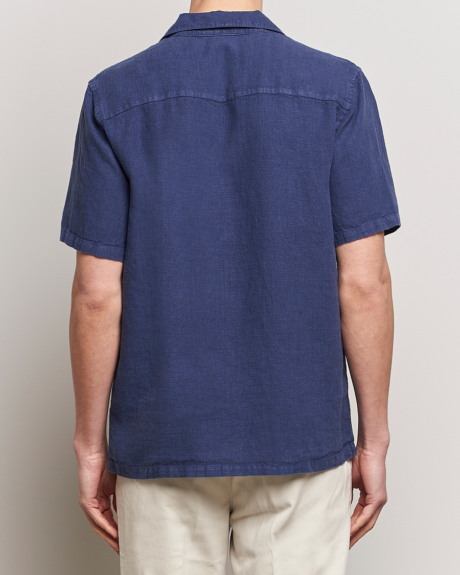 Mies | Kauluspaidat | A Day's March | Yamu Short Sleeve Linen Shirt Brewers Blue