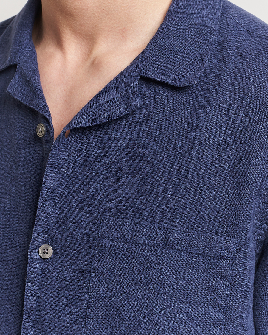 Mies | Kauluspaidat | A Day's March | Yamu Short Sleeve Linen Shirt Brewers Blue