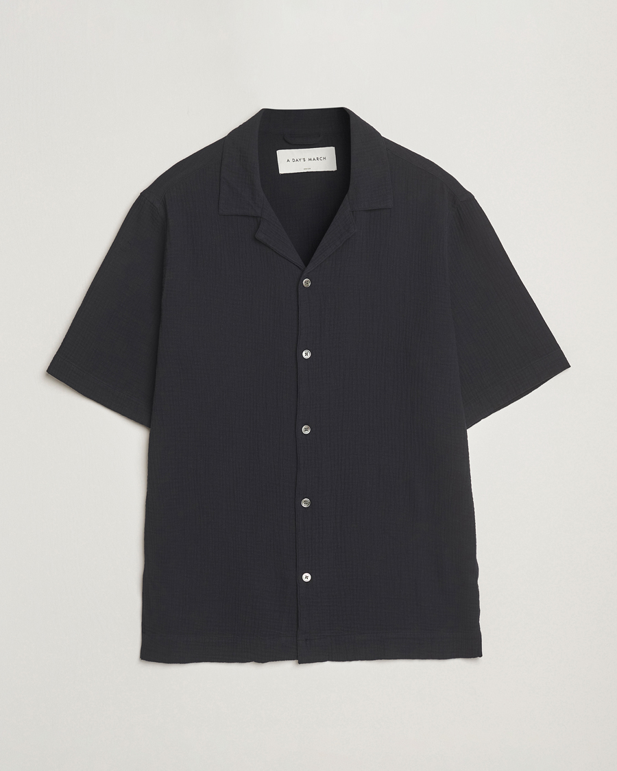 Mies | Kauluspaidat | A Day's March | Clapton Structured Cotton Shirt Off Black