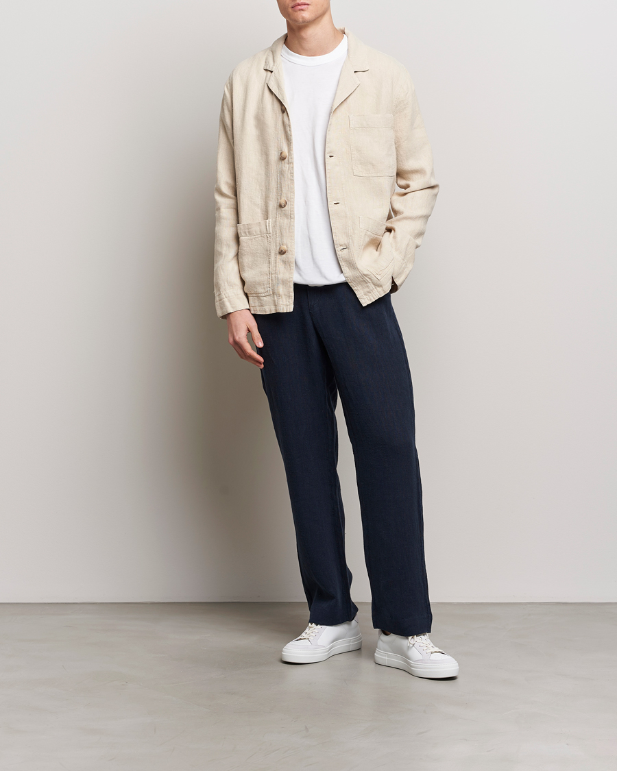 Mies | Housut | A Day's March | Tamiat Drawstring Linen Trousers Navy