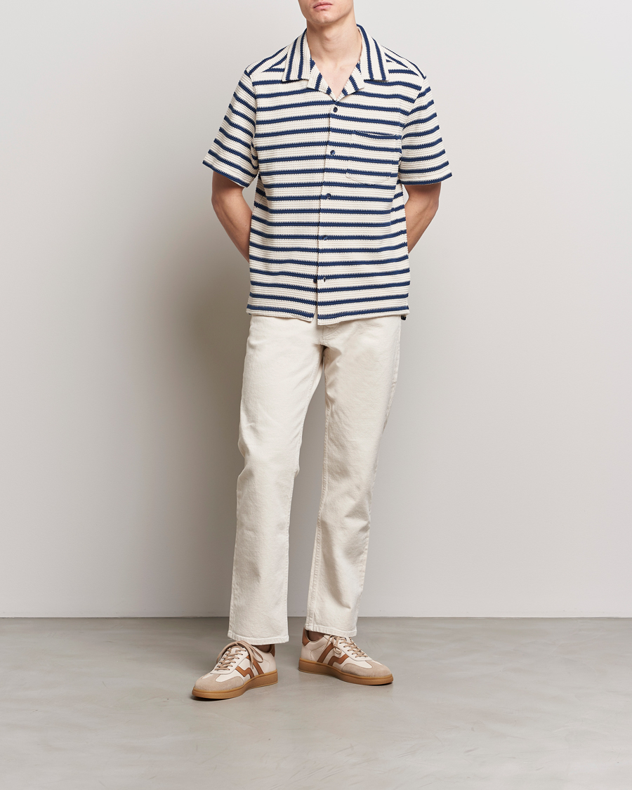 Mies | Kauluspaidat | J.Lindeberg | Tiro Resort Stripe Shirt Estate Blue