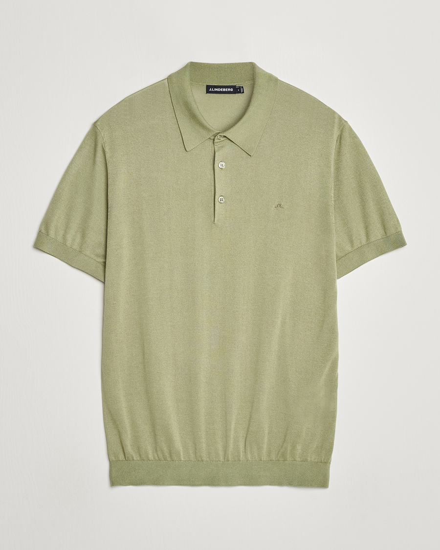 Mies | Pikeet | J.Lindeberg | Ridge Lyocell Silk Polo Oil Green
