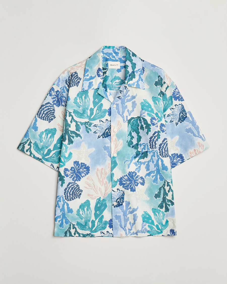 Mies | Kauluspaidat | Gant | Camp Collar Sea Print Short Sleeve Shirt Rich Blue