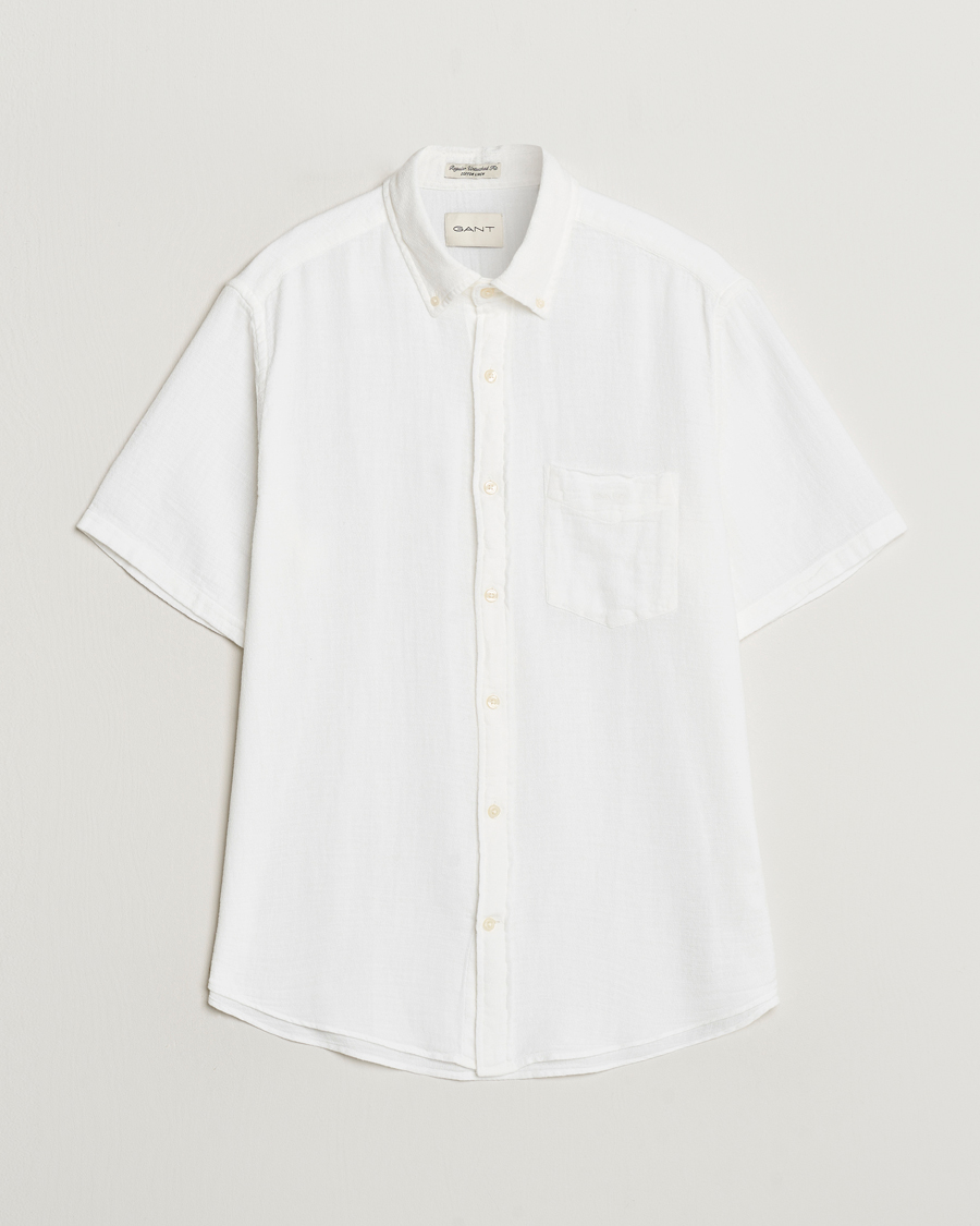 Mies | Kauluspaidat | GANT | Cotton/Linen Texture Short Sleeve Shirt White