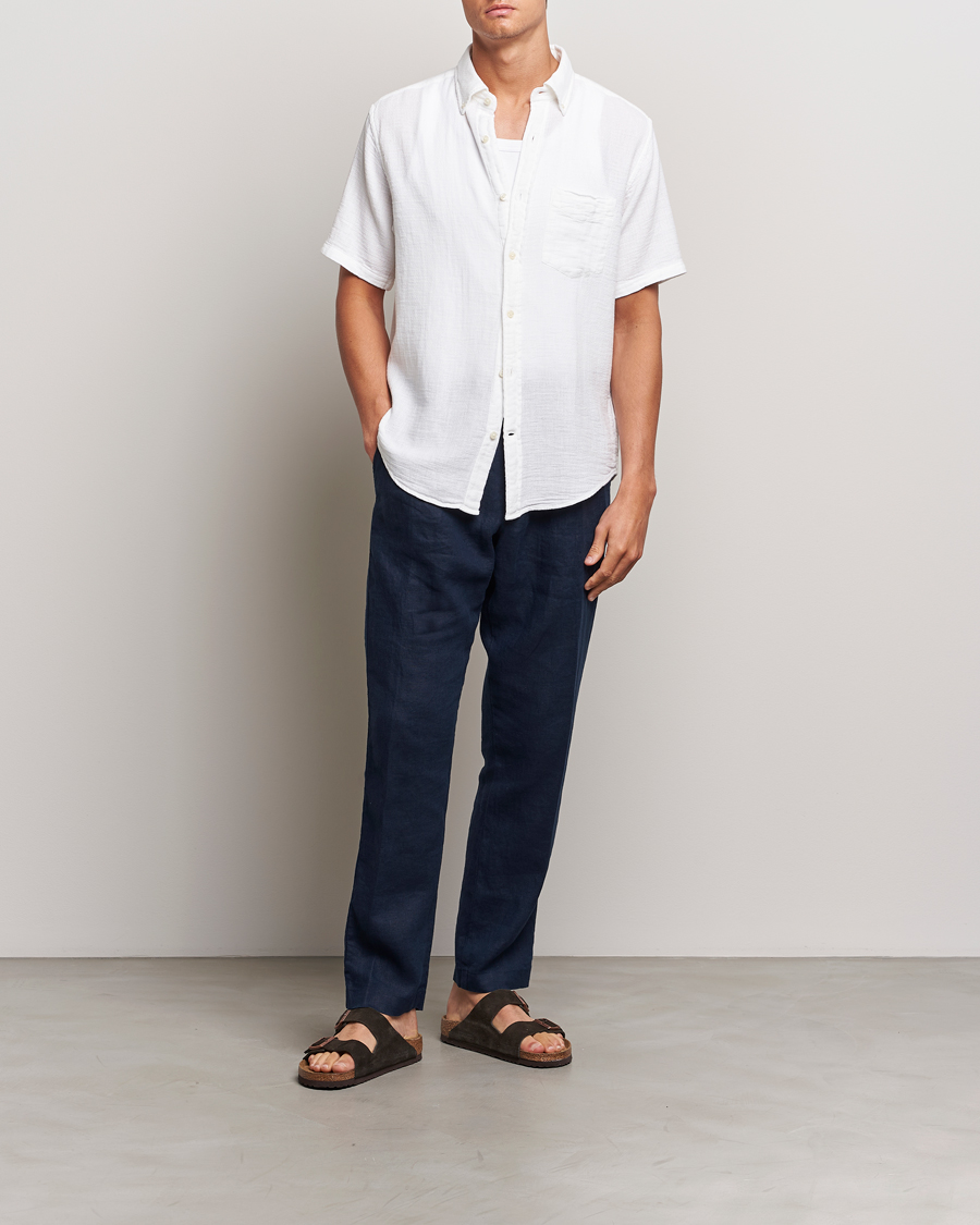 Mies | Kauluspaidat | GANT | Cotton/Linen Texture Short Sleeve Shirt White