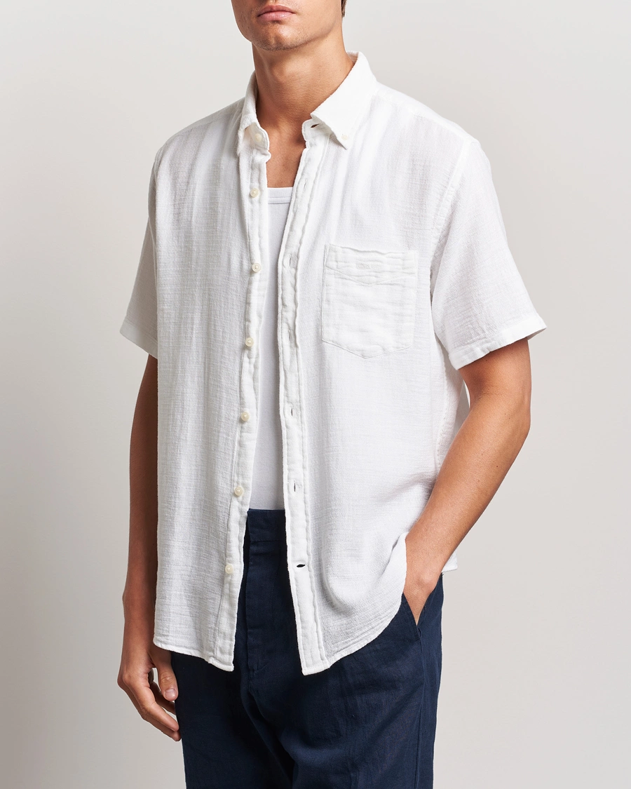 Mies |  | GANT | Cotton/Linen Texture Short Sleeve Shirt White