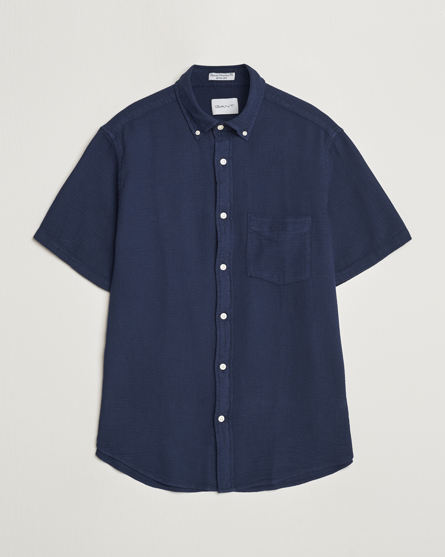 Mies | Kauluspaidat | Gant | Cotton/Linen Texture Short Sleeve Shirt Evening Blue