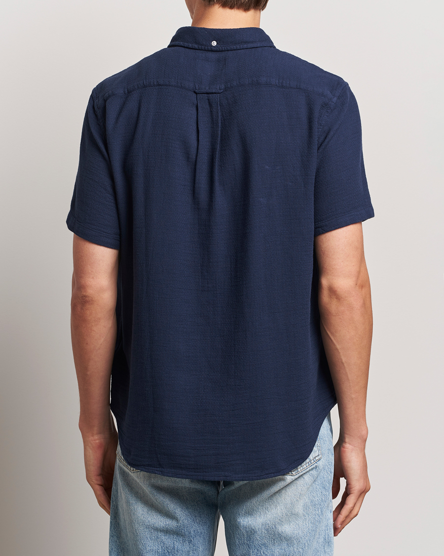 Mies | Kauluspaidat | Gant | Cotton/Linen Texture Short Sleeve Shirt Evening Blue