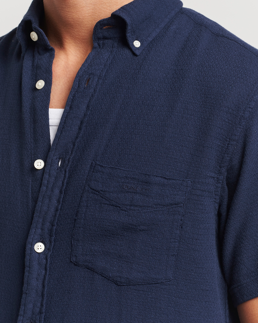 Mies | Kauluspaidat | Gant | Cotton/Linen Texture Short Sleeve Shirt Evening Blue