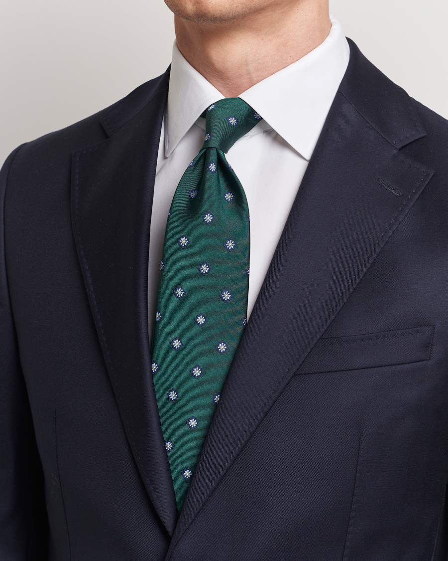 Mies | E. Marinella 3-Fold Jacquard Silk Tie Dark Green | E. Marinella | 3-Fold Jacquard Silk Tie Dark Green