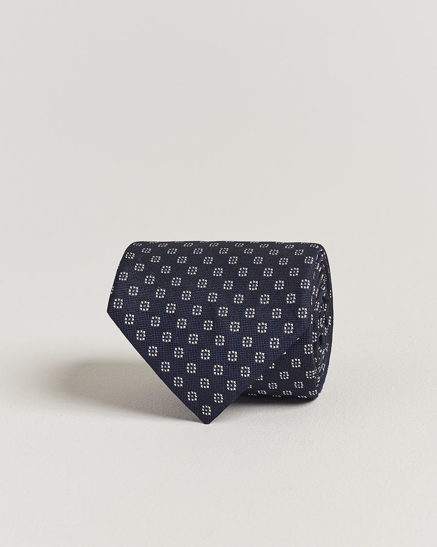 Mies | E. Marinella 3-Fold Jacquard Silk Tie Navy | E. Marinella | 3-Fold Jacquard Silk Tie Navy