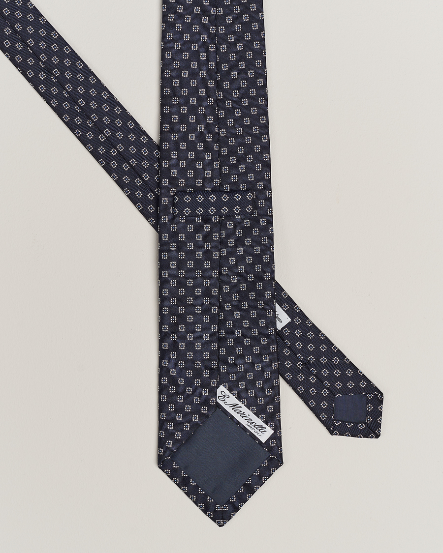 Mies | E. Marinella 3-Fold Jacquard Silk Tie Navy | E. Marinella | 3-Fold Jacquard Silk Tie Navy