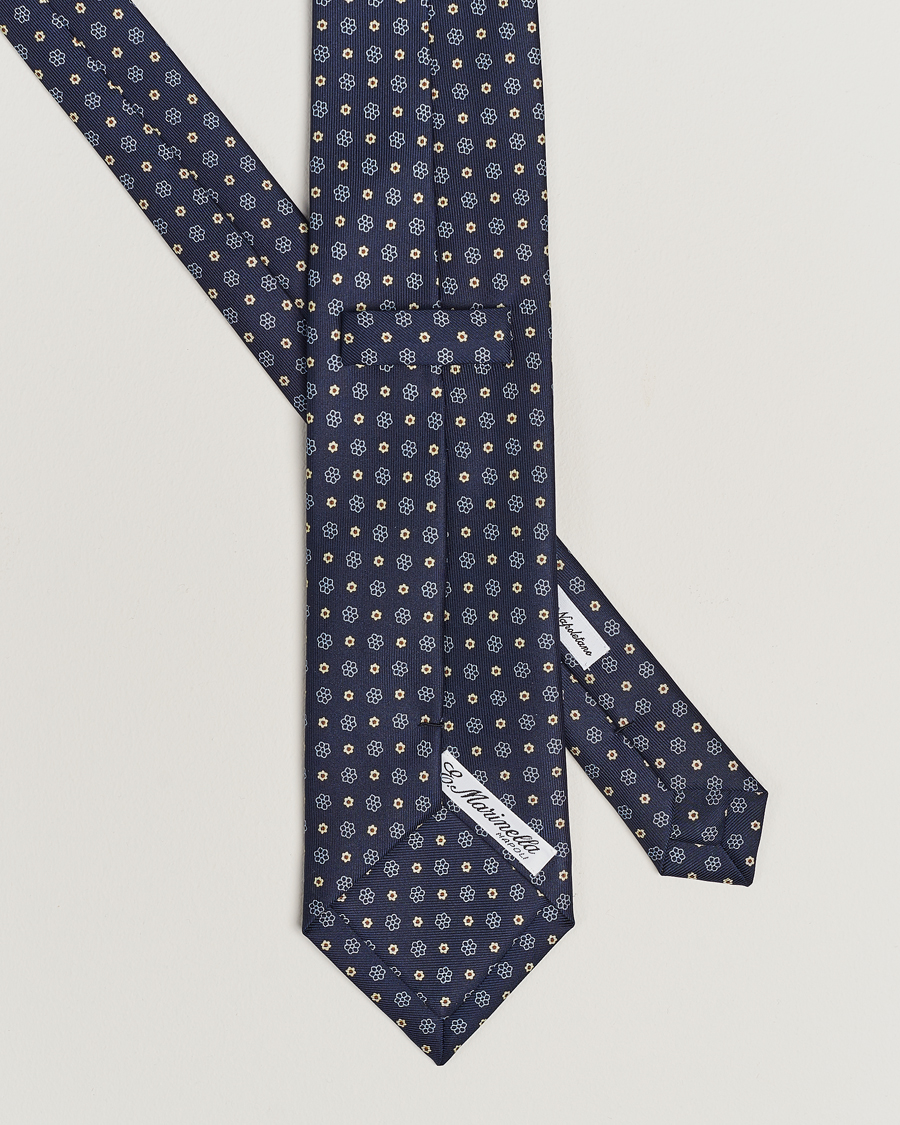 Mies | Solmiot | E. Marinella | 3-Fold Printed Silk Tie Navy