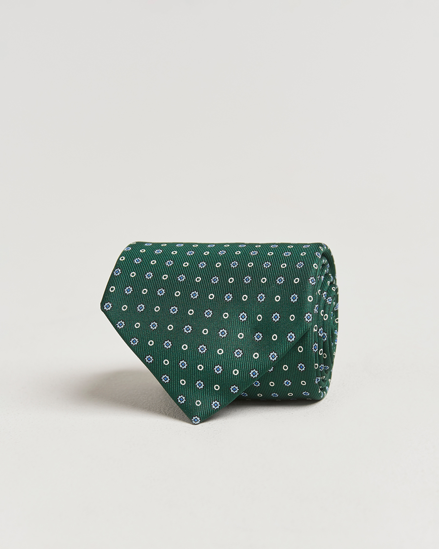 Mies | E. Marinella 3-Fold Printed Silk Tie Dark Green | E. Marinella | 3-Fold Printed Silk Tie Dark Green
