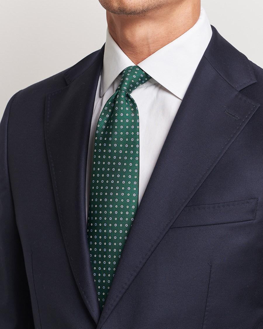 Mies | E. Marinella 3-Fold Printed Silk Tie Dark Green | E. Marinella | 3-Fold Printed Silk Tie Dark Green