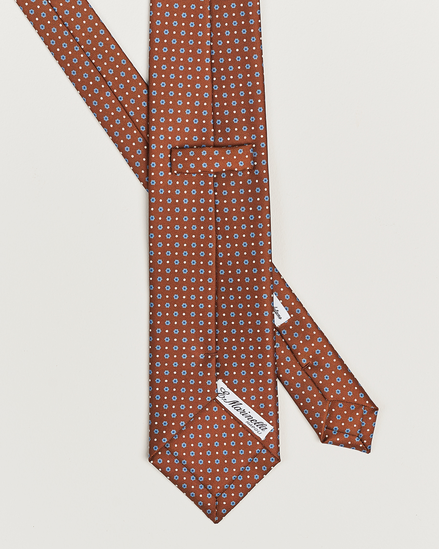 Mies | E. Marinella 3-Fold Printed Silk Tie Brown | E. Marinella | 3-Fold Printed Silk Tie Brown