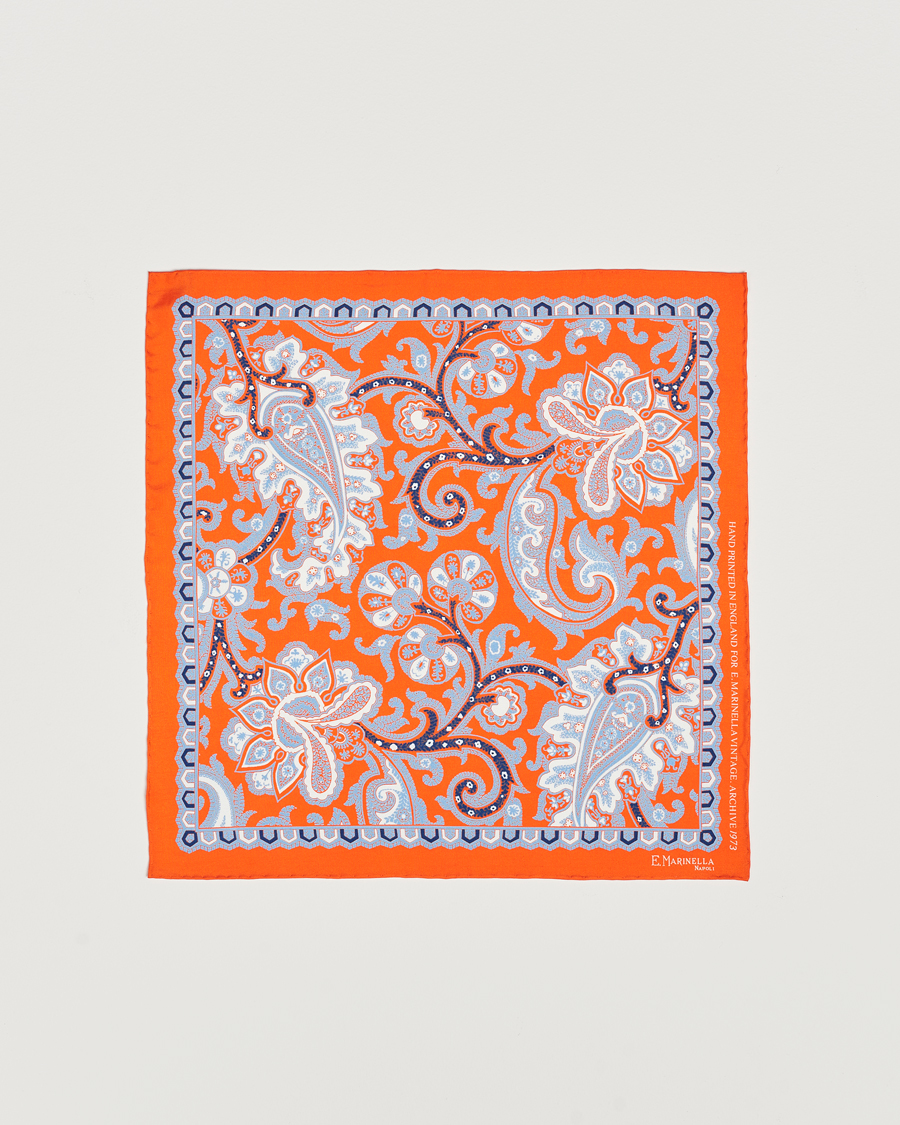 Mies | E. Marinella Archive Printed Silk Pocket Square Orange | E. Marinella | Archive Printed Silk Pocket Square Orange