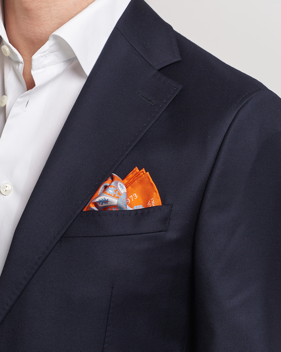 Mies | E. Marinella Archive Printed Silk Pocket Square Orange | E. Marinella | Archive Printed Silk Pocket Square Orange