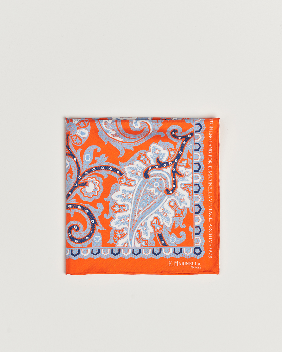 Mies | E. Marinella Archive Printed Silk Pocket Square Orange | E. Marinella | Archive Printed Silk Pocket Square Orange