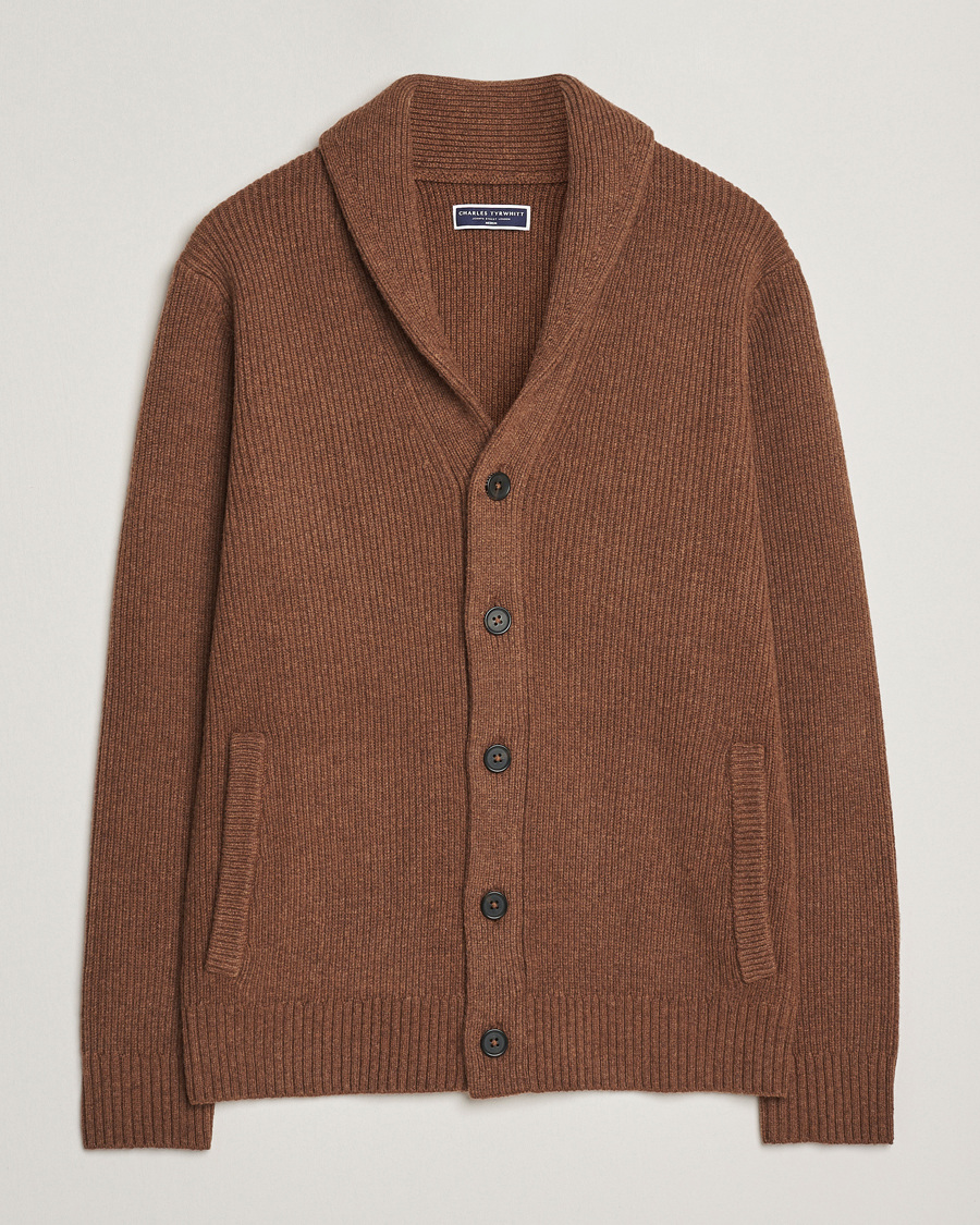 Miehet |  | Charles Tyrwhitt | Chunky Merino Shawl Neck Cardigan Toffee