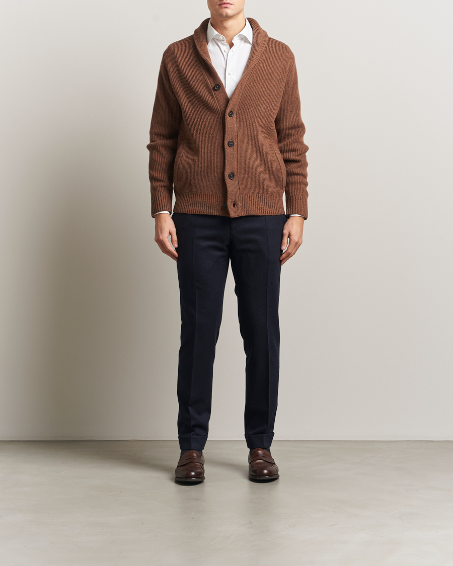 Mies | Puserot | Charles Tyrwhitt | Chunky Merino Shawl Neck Cardigan Toffee