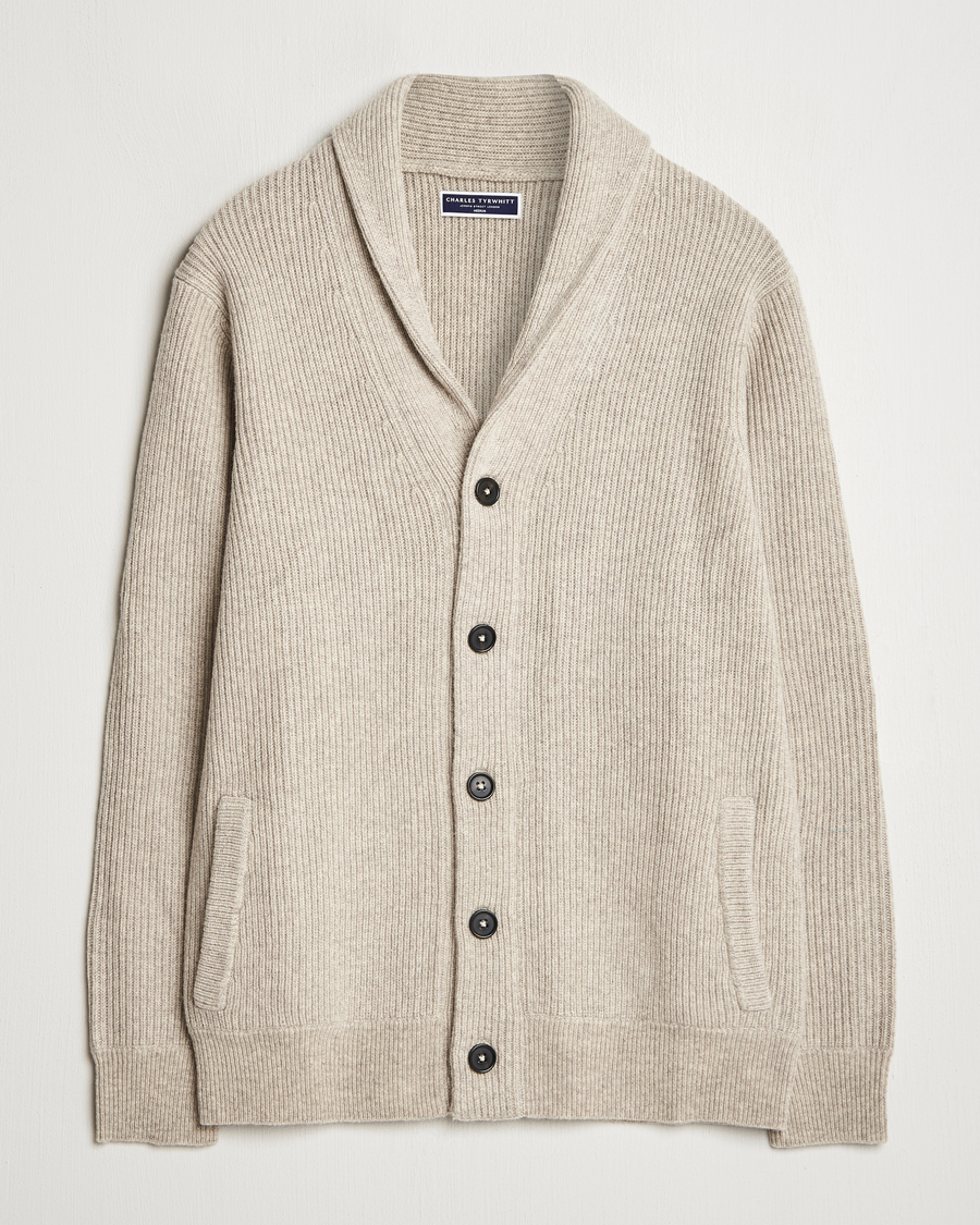 Mies | Puserot | Charles Tyrwhitt | Chunky Merino Shawl Neck Cardigan Oatmeal
