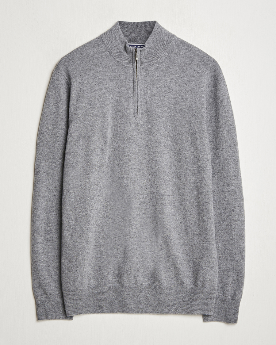 Mies | Puserot | Charles Tyrwhitt | Pure Cashmere Zip Neck Jumper Grey