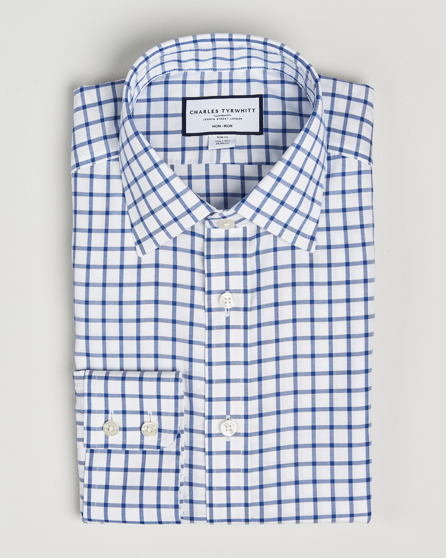 Mies | Kauluspaidat | Charles Tyrwhitt | Slim Fit Non Iron Grid Check Shirt Royal Blue