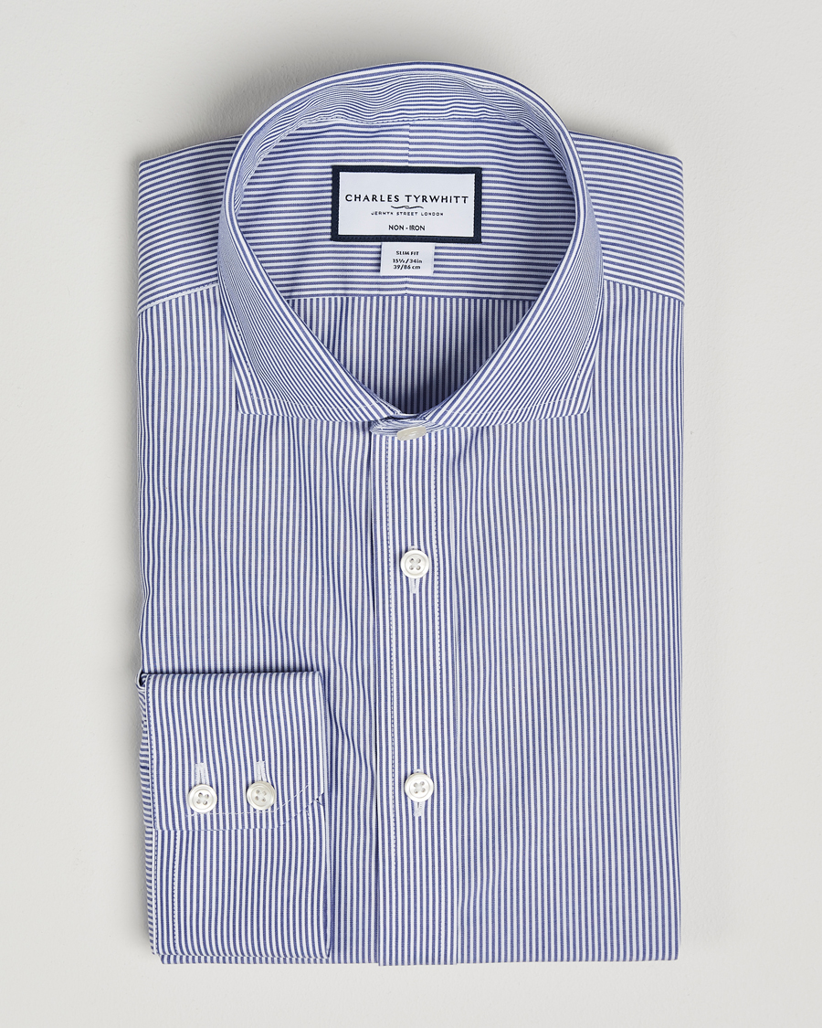 Mies | Kauluspaidat | Charles Tyrwhitt | Slim Fit Non Iron Bengal Stripe Poplin Shirt Navy