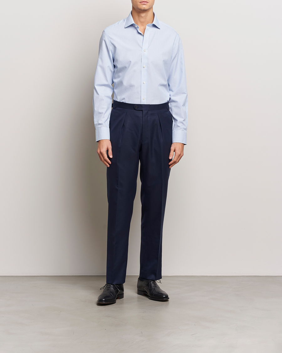 Mies | Kauluspaidat | Charles Tyrwhitt | Slim Fit Non Iron Bengal Stripe Poplin Shirt Sky Blue