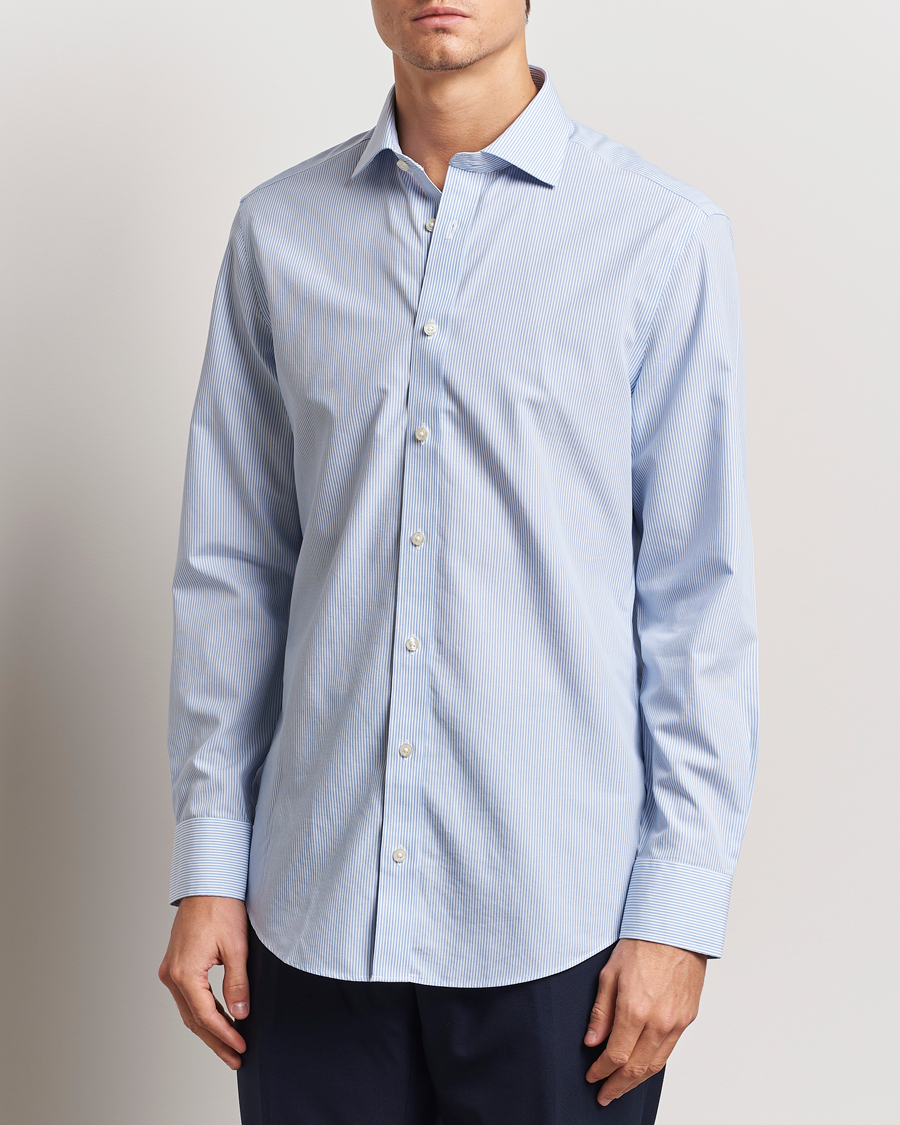 Mies | Kauluspaidat | Charles Tyrwhitt | Slim Fit Non Iron Bengal Stripe Poplin Shirt Sky Blue